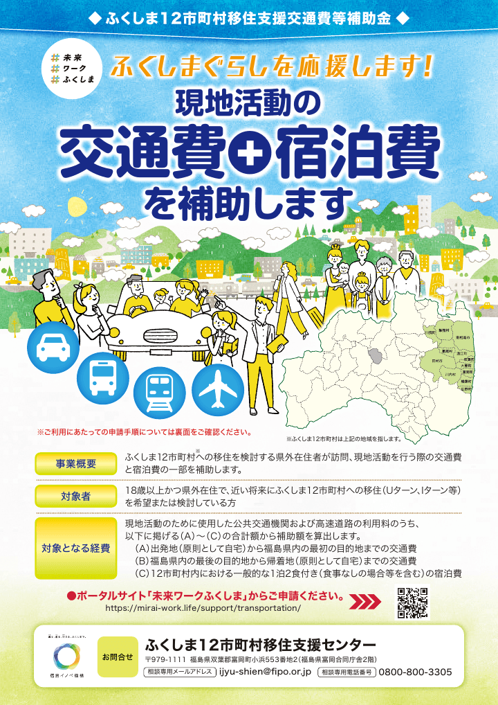 ふくしま12市町村移住支援交通費等補助金制度