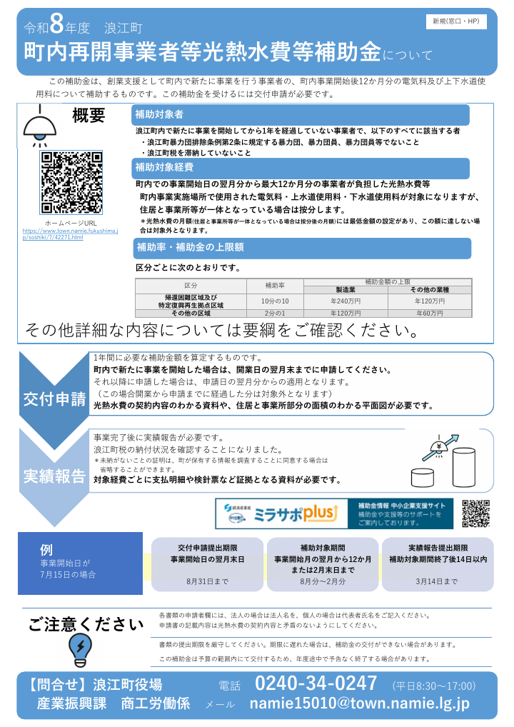 町内再開事業者等高熱水費補助金